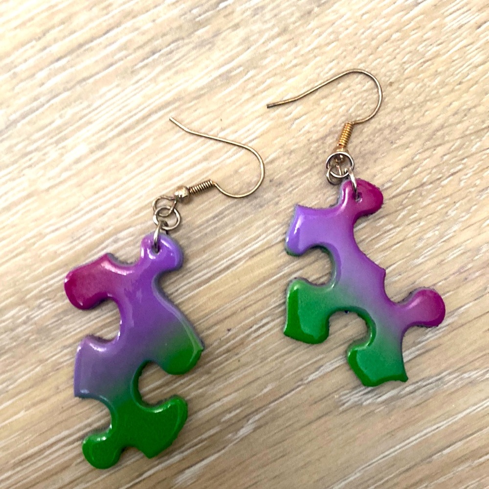 Gorgeous airbrushed puzzle earrings